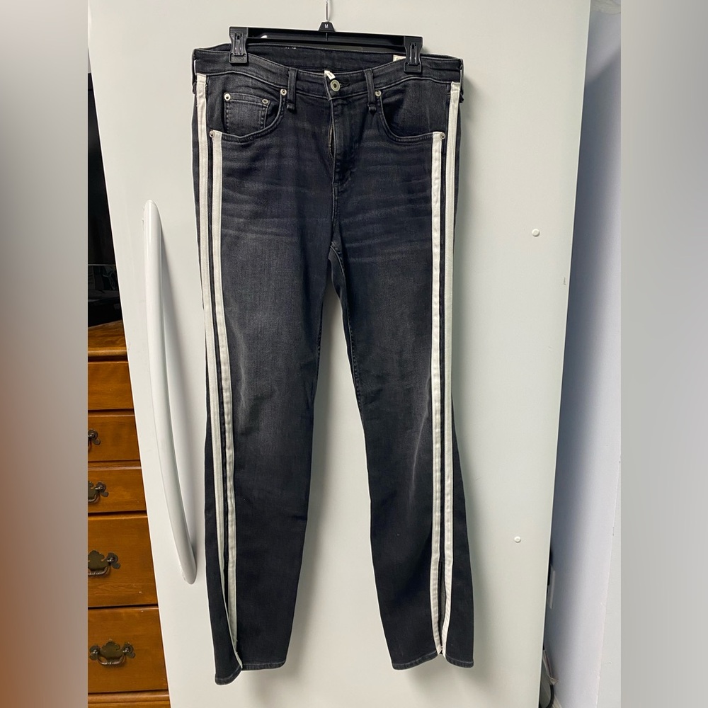 rag & bone Black Skinny Jeans with White Side Stripes - Picture 2 of 8